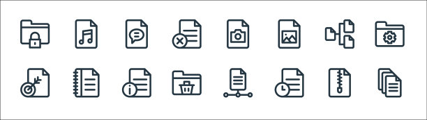 文档和文件行图标线性集的质量图片下载