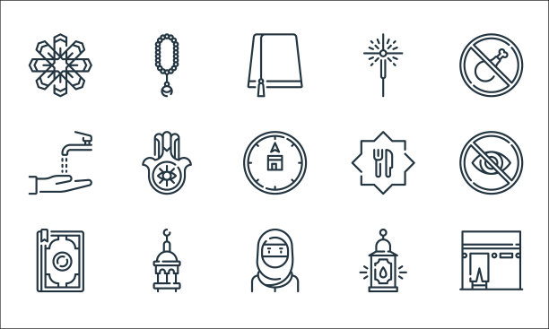 斋月线图标线性集质量线集图片下载