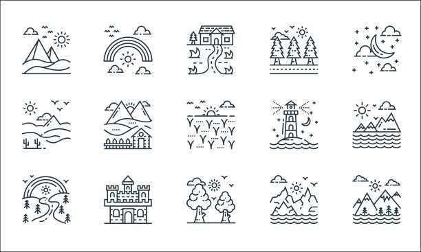 自然和景观线图标线性集合图片下载