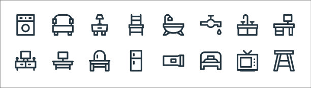 家居家具线条图标线性集品质线图片下载