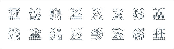 自然和景观线图标线性集合图片下载