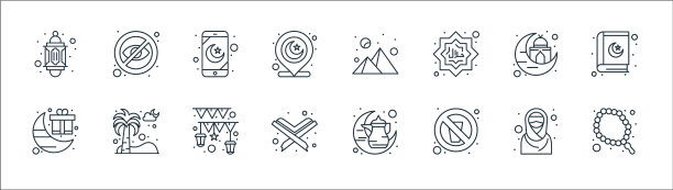 伊斯兰和斋月线图标线性集质量图片下载