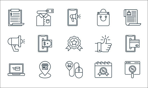 购物电子商务线图标线性集质量图片下载