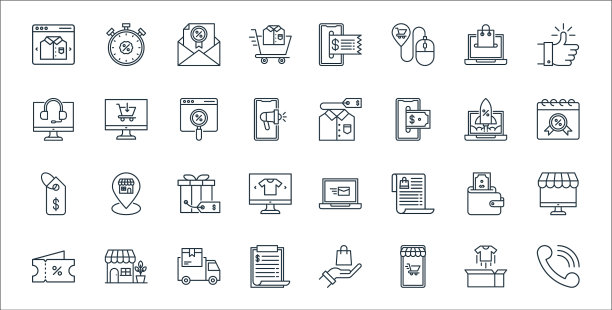 购物电子商务线图标线性集质量图片下载