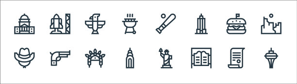 美国线条图标线性集合图片下载