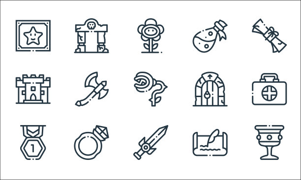 电子游戏元素线图标线性集的质量图片下载