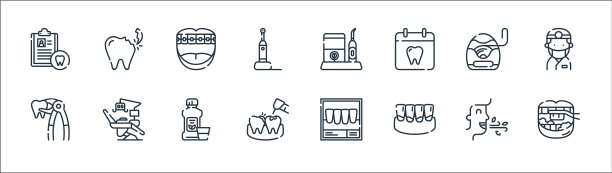 牙科护理线图标线性设置质量线图片下载