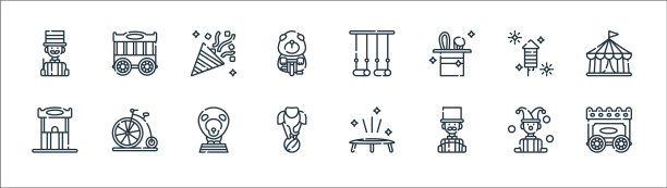 马戏团线图标线性集质量线集图片下载