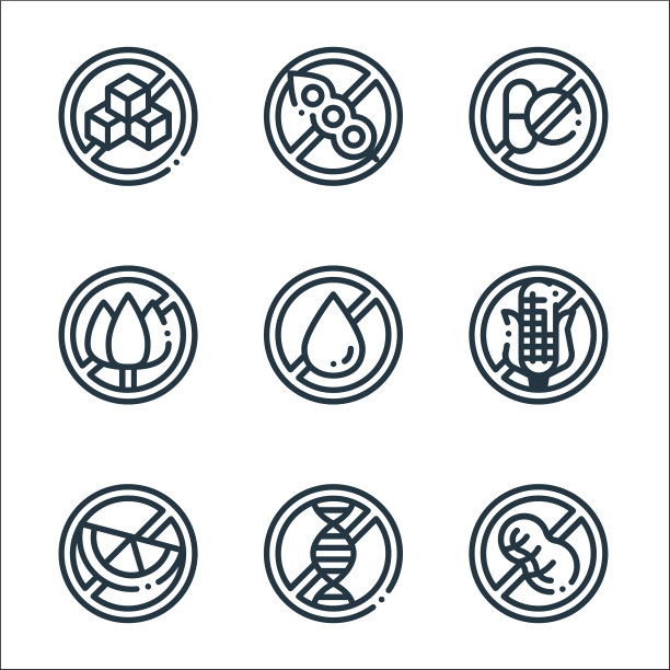 无过敏原产品系列图标线性集图片下载