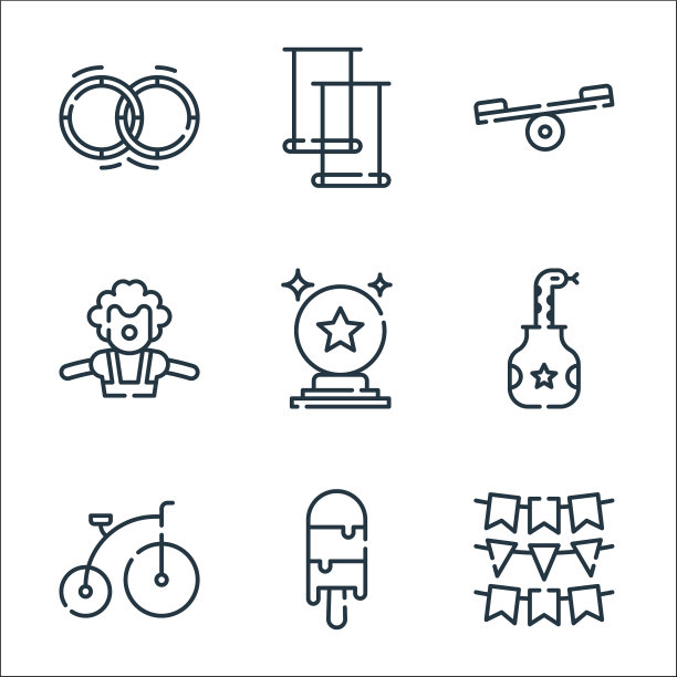 马戏团线图标线性集质量线集图片下载