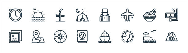 假日和旅游线路图标线性集质量图片下载
