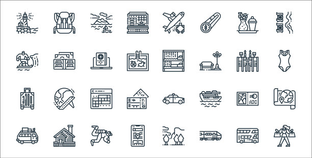 旅行线图标线性集质量线集图片下载