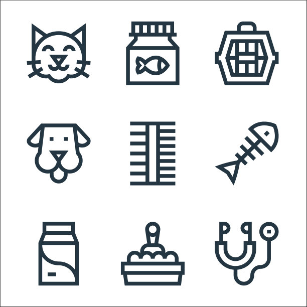 宠物店线图标线性设置质量线设置图片下载