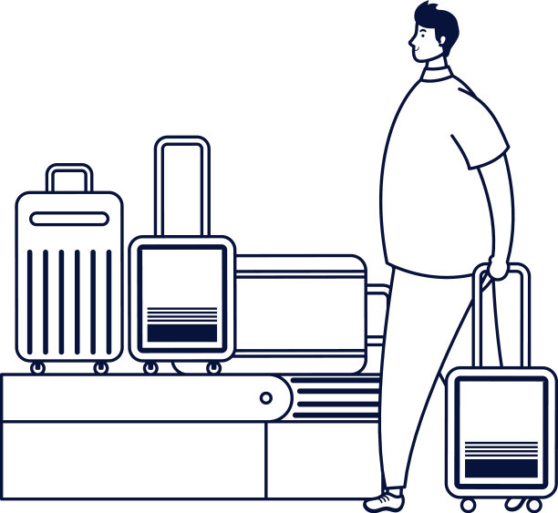 年轻人随意地在运输带带着行李箱图片下载