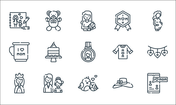 母亲节线图标线性设置质量线图片下载