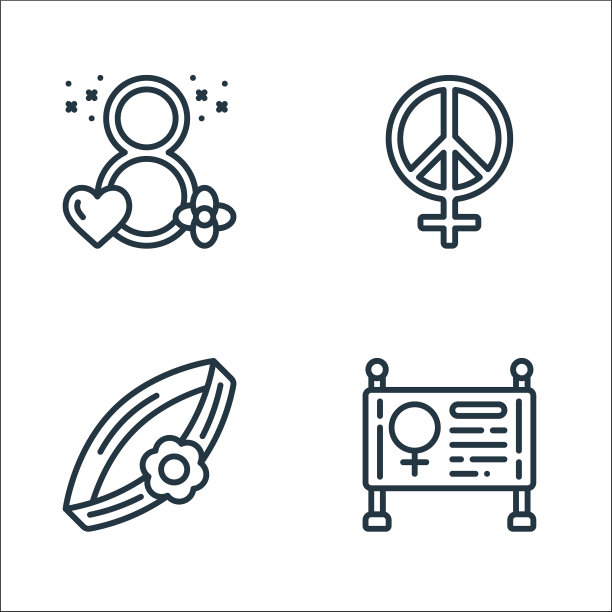 妇女节线图标线性设置质量线设置图片下载