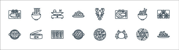 海鲜线图标线性集质量线集图片下载