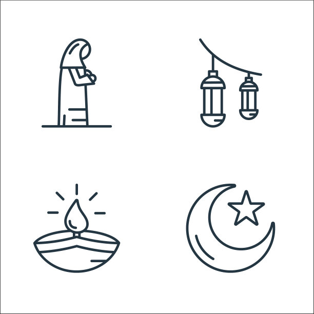 斋月线图标线性集质量线集图片下载