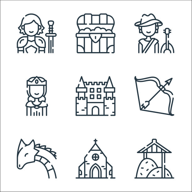 中世纪线条图标线性设置质量线图片下载