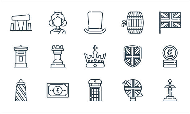 英格兰线图标线性集质量线集图片下载