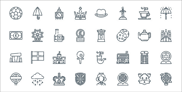 英格兰线图标线性集质量线集图片下载