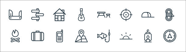 露营线图标线性集质量线集图片下载