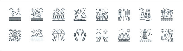 自然和景观线图标线性集合图片下载