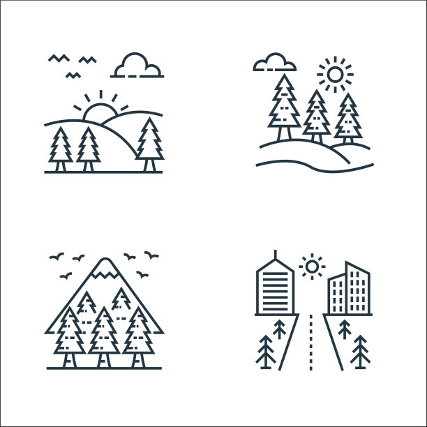 自然和景观线图标线性集合图片下载