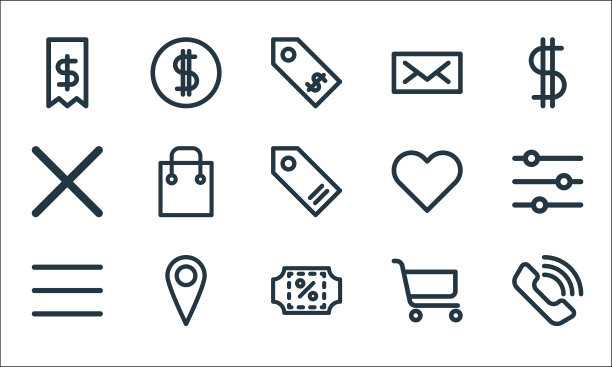 电子商务启动包线图标线性集图片下载