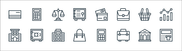 银行和金融线图标线性集质量图片下载