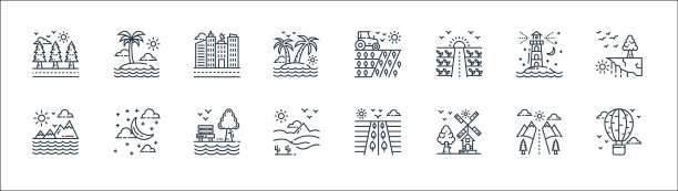 自然和景观线图标线性集合图片下载