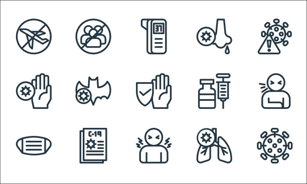 扁平covid线图标线性集质量线集图片下载