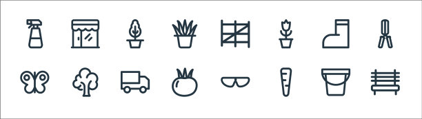 园林绿化设备线图标线性设置图片下载