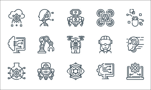 机器人生产线图标线性集质量线集图片下载