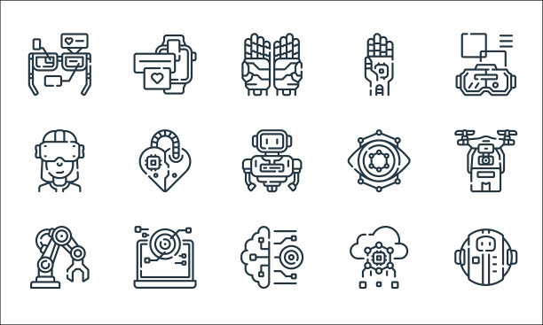 机器人生产线图标线性集质量线集图片下载