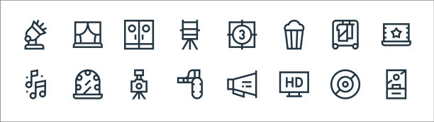 电影线图标线性集质量线集图片下载