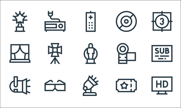 电影线图标线性集质量线集图片下载