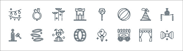 马戏团线图标线性集质量线集图片下载