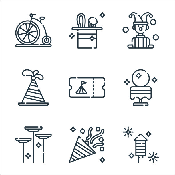 马戏团线图标线性集质量线集图片下载