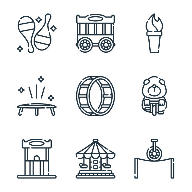 马戏团线图标线性集质量线集图片下载