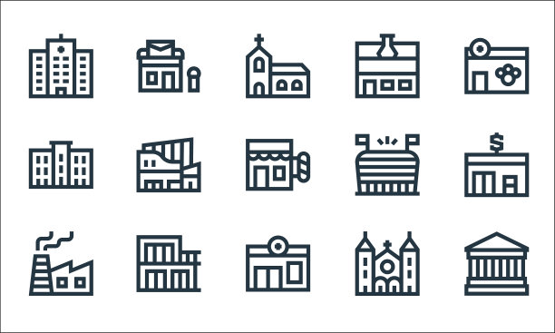 城市建筑线图标线性设置质量线图片下载