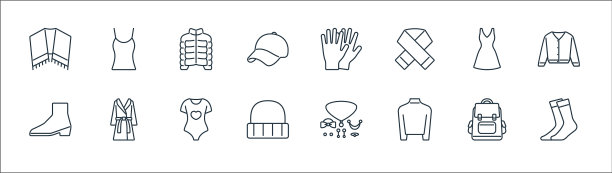 衣服和装备线图标线性集质量图片下载