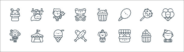 马戏团线图标线性集质量线集图片下载