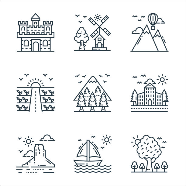 自然和景观线图标线性集合图片下载