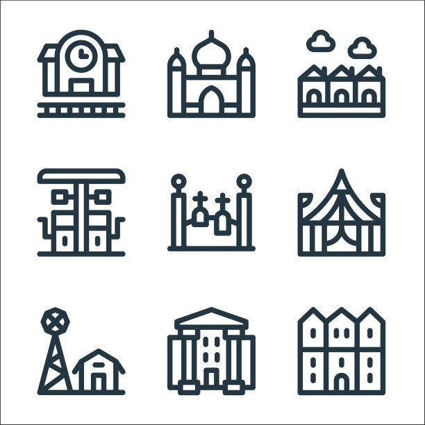 城市建筑线图标线性设置质量线图片下载