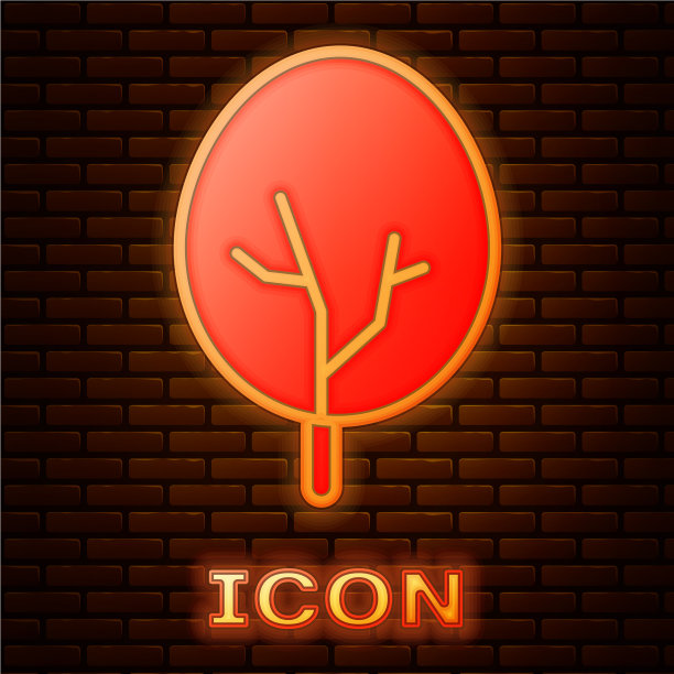 霓虹灯树图标孤立在砖墙上图片下载