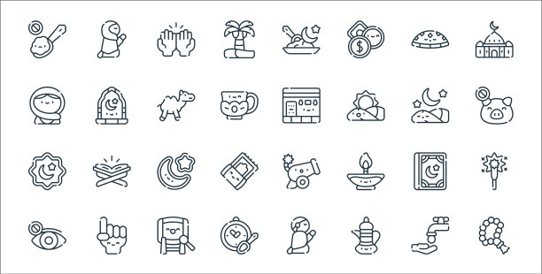 斋月线图标线性集质量线集图片下载