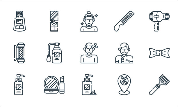 美发和理发线图标线性集图片下载