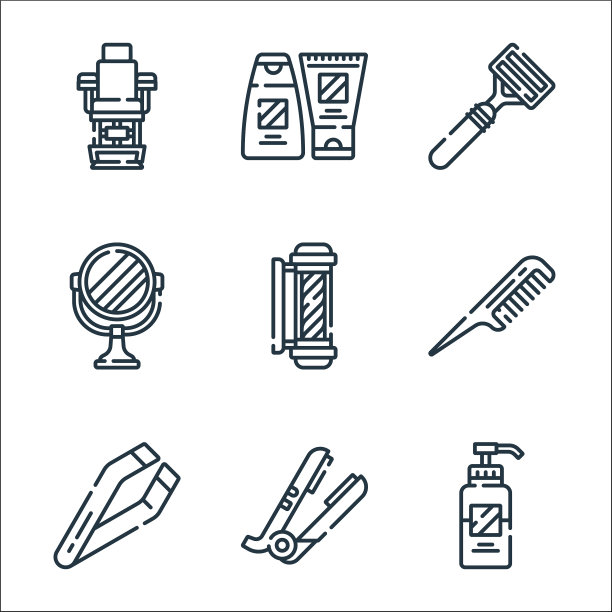 美发和理发线图标线性集图片下载