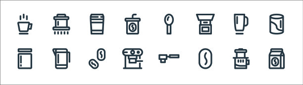 咖啡线图标线性集质量线集图片下载